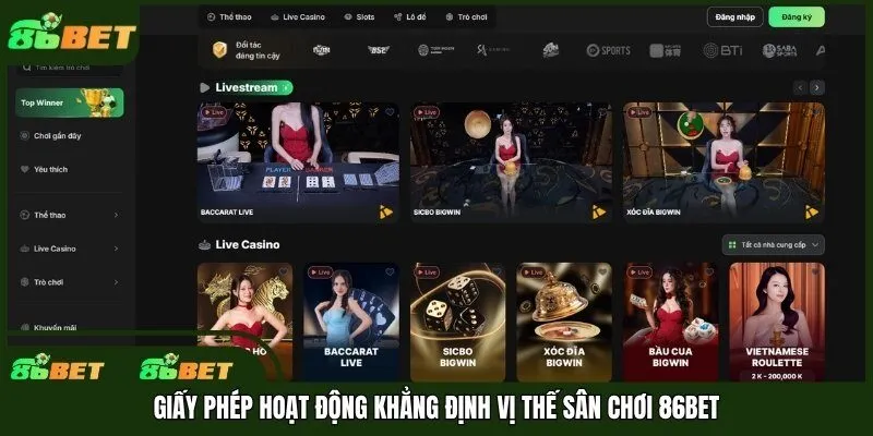 Giấy phép hoạt động khẳng định vị thế sân chơi 86bet